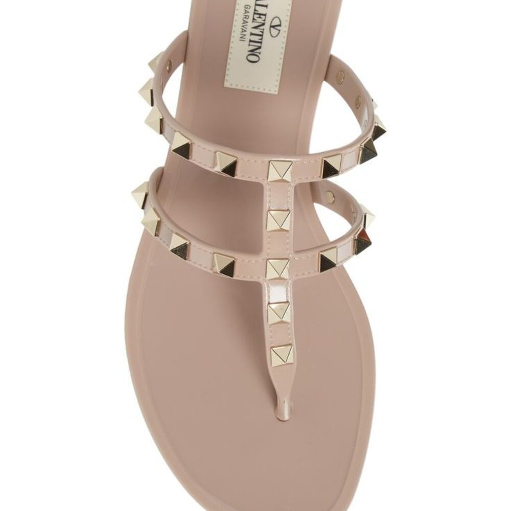 Valentino Women's Beige Summer Rockstud Jelly Sandals Shoes